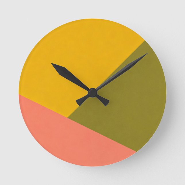 Color Blocked Asymmetrical Geometric Composition Round Clock (Front)