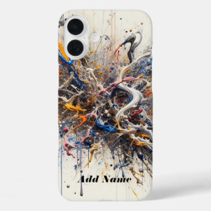 Color Burst Abstract Art – Energetic Paint Splash iPhone 16 Plus Case