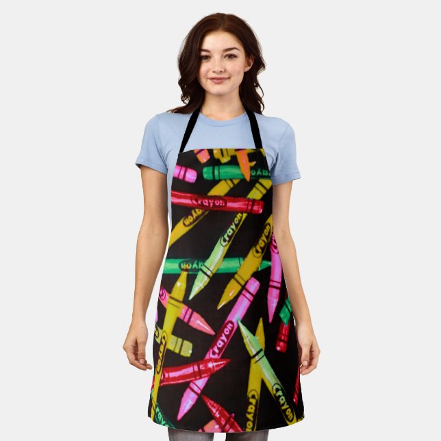 Color Crayon Elementary School Teacher Mug Apron (Worn)
