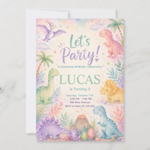 Color Dinosaur Birthday Invitation Editable