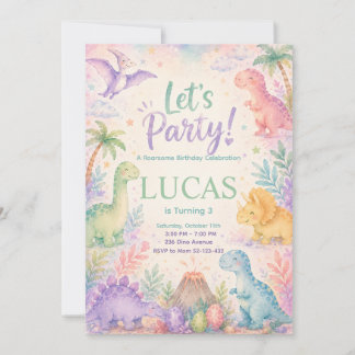 Color Dinosaur Birthday Invitation Editable