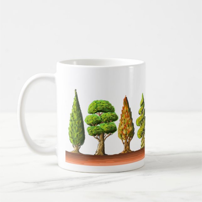 Color drawings of cypress trees coffee mug (Left)