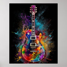 Color exploding electric guitar