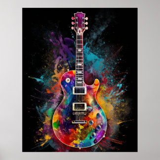 Color exploding electric guitar poster