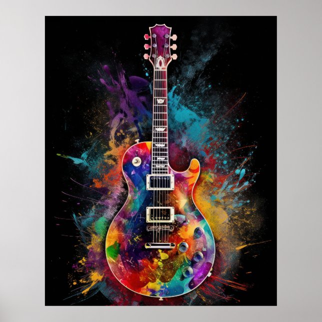 Color exploding electric guitar poster (Front)