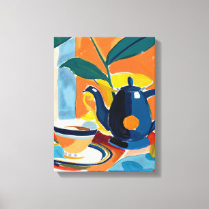 Color Explosion: Favista Art with Tetera and Taza Canvas Print