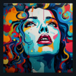 color explosion: pop-art portrait poster<br><div class="desc">"Color edition: Pop Art Portrait" is a Zazzle Perfect poster that captures the energy and vitality of modern pop art. This poster with a shiny finish brings a bold and artistic expression into every room. With its vivid colors and the striking appearance of a woman's face, embellished by flowing color...</div>