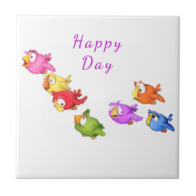 Color Flying Birds Tile Custom Text (Front)