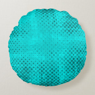 Color grunge turquoise background. Halftone elemen Round Cushion