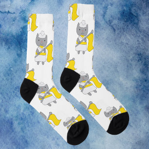 Color Guard Cat Yellow White Pattern Socks