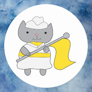 Color Guard Cute Cat Yellow and White Classic Round Sticker