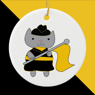 Color Guard Gray Cat Black and Yellow Gold Ceramic Tree Decoration