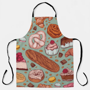 Color hand drawn sketch style bakery patten. Diffe Apron
