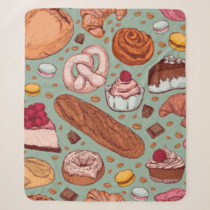 Color hand drawn sketch style bakery patten. Diffe Sherpa Blanket