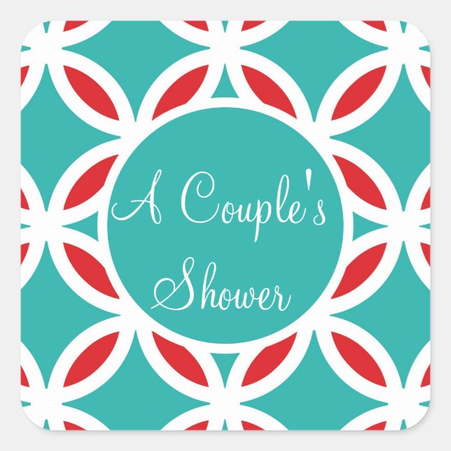 COLOR PALETTE:   turquoise, teal, aqua blue, red, Square Sticker (Front)