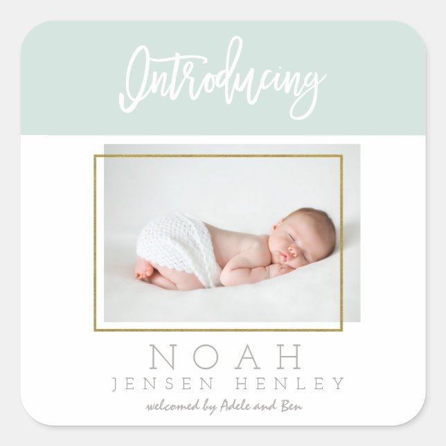 COLOR PANELS BIRTH ANNOUNCEMENT SQUARE STICKER (Front)