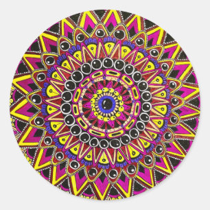 Color Pencil Purple Yellow Mandala Classic Round Sticker
