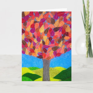 Color Pencil Tree with Leaves Drawing Card