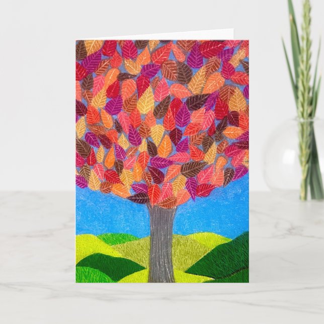 Color Pencil Tree with Leaves Drawing  Card (Front)