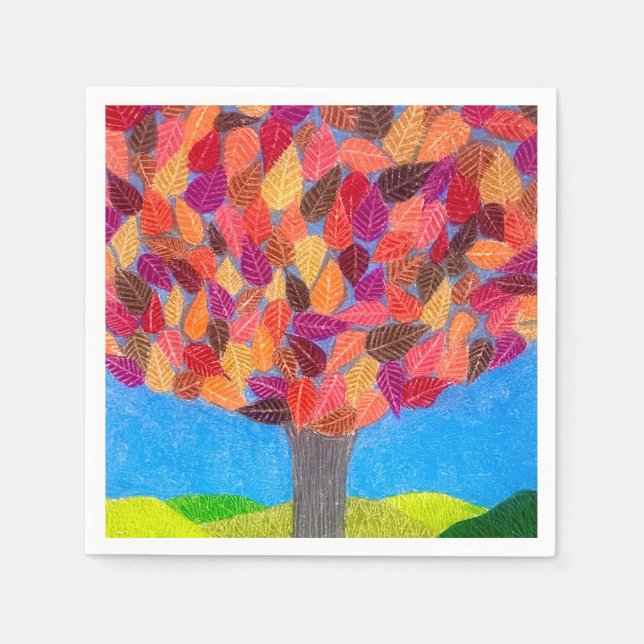 Color Pencil Tree with Leaves Drawing  Napkin (Front)