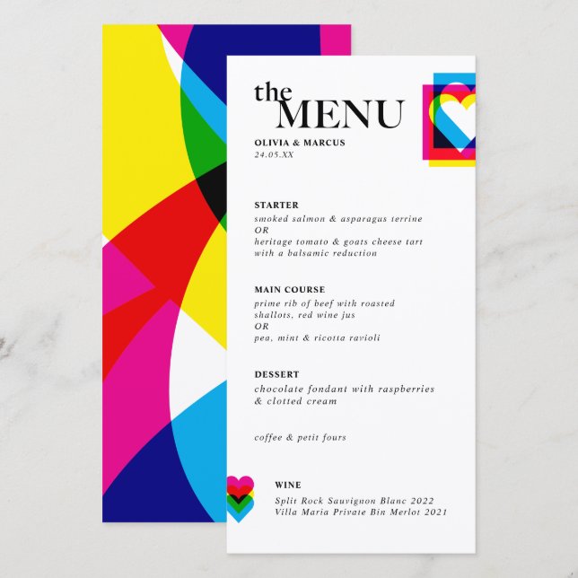 Color Pop wedding menu card (Front/Back)