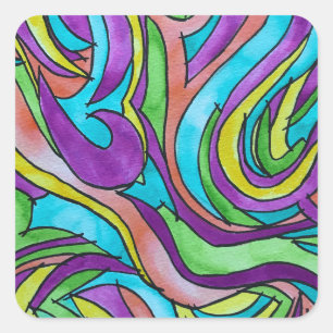 Color Rhythm-Hand Painted Abstract Watercolor Art Square Sticker