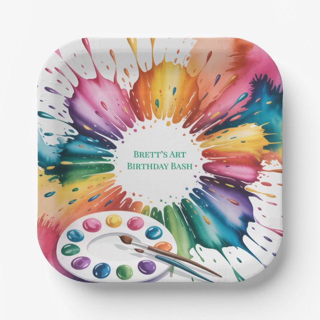 Color Splash Art Birthday Bash Paper Plate (Front)