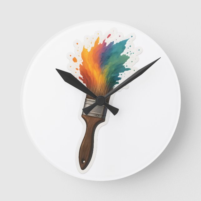 Color Splash Paintbrush Round Clock (Front)