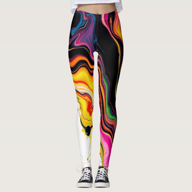 Color Splash Swirl – Vibrant Abstract Drip Art Leggings (Front)