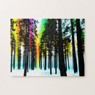 Color Splashing Through Black Silhouette Forest Jigsaw Puzzle