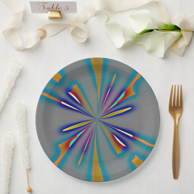 Color Starburst on Grey Paper Plate (Wedding)