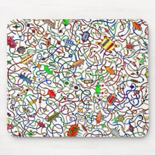 Color Tangled Electrical Wiring Cartoon Mouse Mat