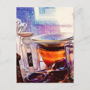 Color Vintage Art Glassware on Shelf Postcard