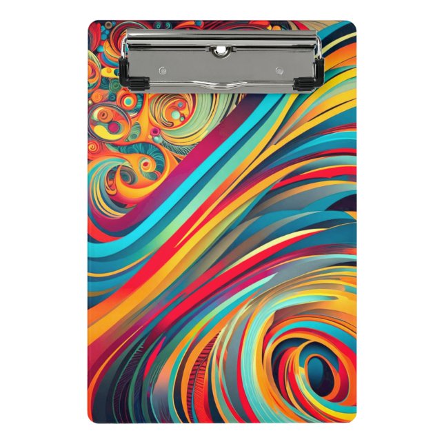 Color Wave Fusion – Modern Abstract Swirl Art Mini Clipboard (Front)