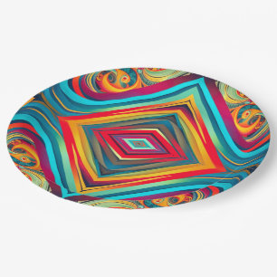 Color Wave Fusion – Modern Abstract Swirl Art Paper Plate