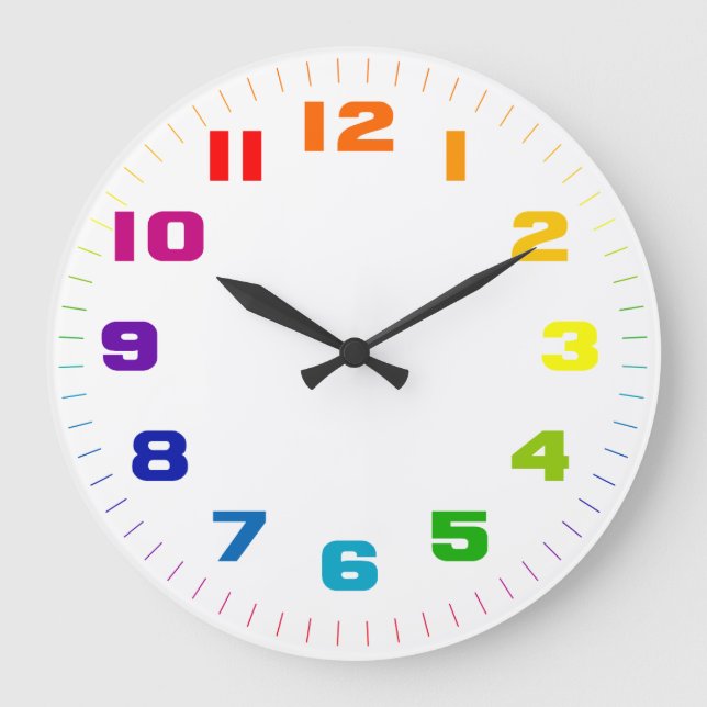Color Wheel Numbers on White Large Clock (Front)