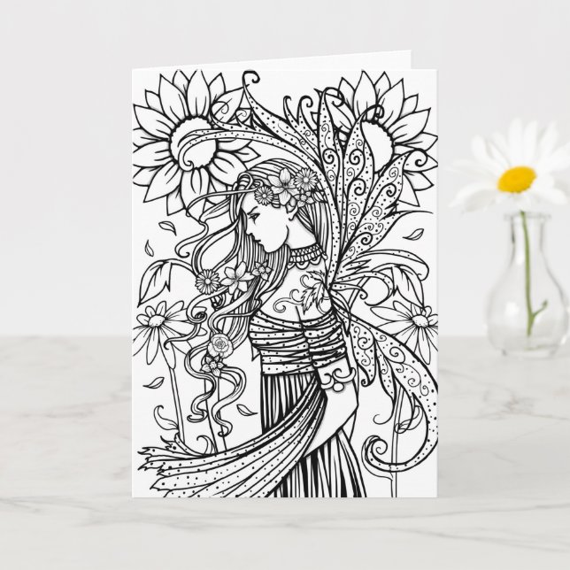 Color Your Own Card Fairy and Flowers (Small Plant)