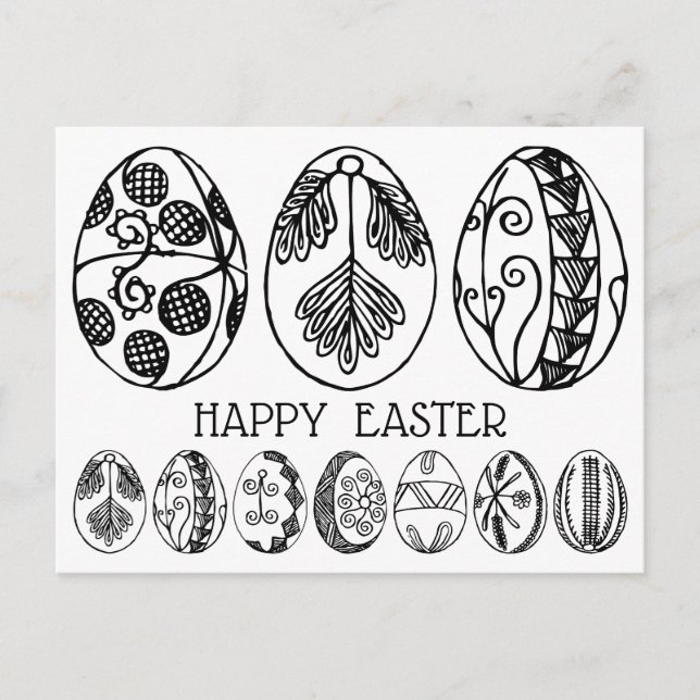 Color Your Own Hand Drawn Easter Eggs—Happy Easter Holiday Postcard (Front)