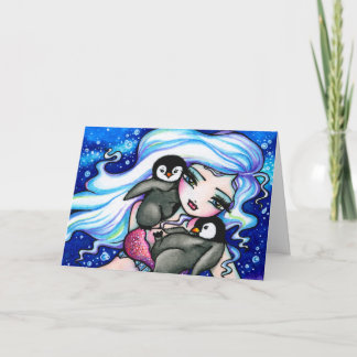 COLOR YOUR OWN Mermaid Penguin Christmas Card
