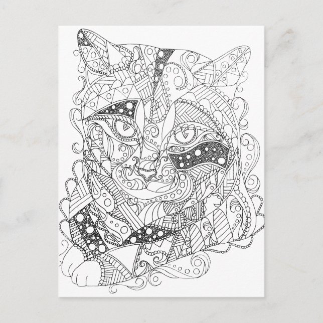 Colorable Cat Abstract Art Adult Colouring Postcard (Front)
