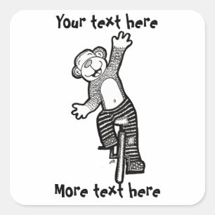 Colorable Unicycle Monkey Square Sticker