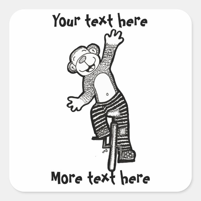 Colorable Unicycle Monkey Square Sticker (Front)