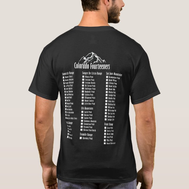 Colorado 14er 2 Sided Checklist Fourteeners Shirt (Back)
