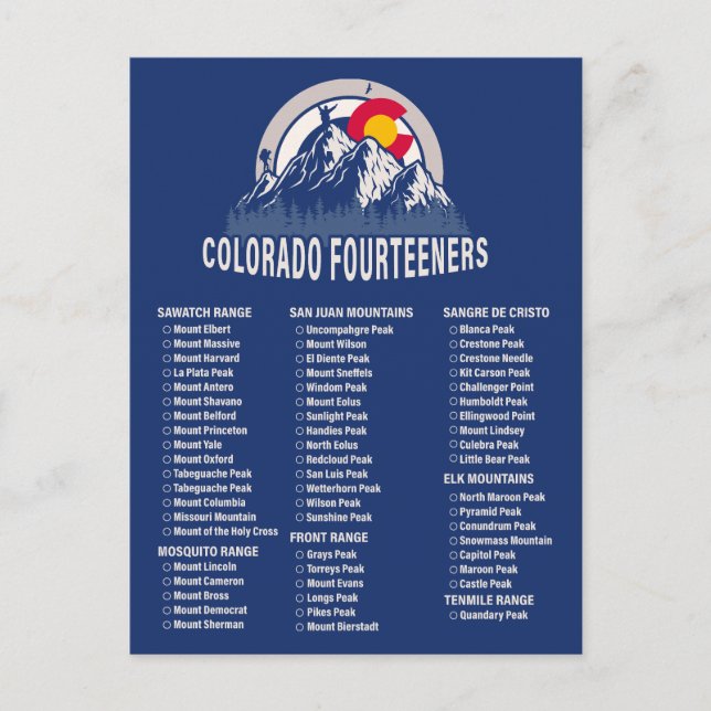 Colorado 14ers Fourteeners Mountain Climbing Postcard (Front)