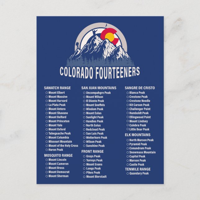 Colorado 14ers Fourteeners Mountain Climbing Postcard (Front)