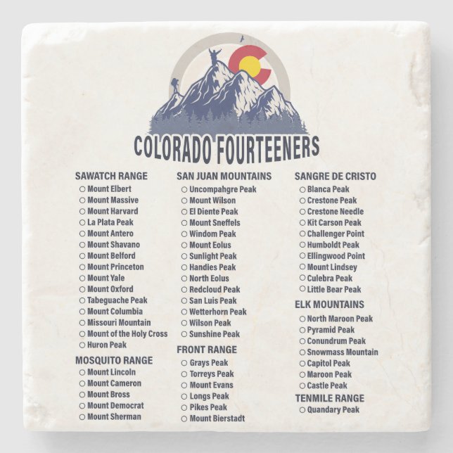 Colorado 14ers Fourteeners Mountain Climbing Stone Coaster (Front)