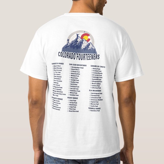 Colorado 14ers Fourteeners Mountain Souvenirs T-Shirt (Back)