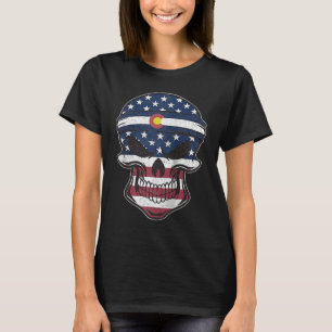 Colorado American Flag Skull  State Flag Colorado  T-Shirt