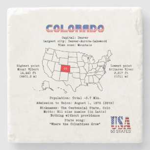 Colorado American state on a map and useful info Stone Coaster