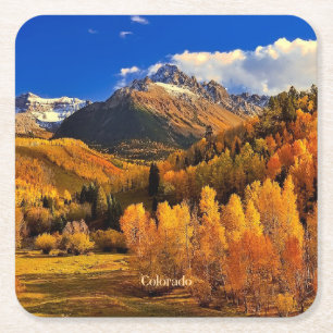 Colorado autumn square paper coaster